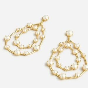J.Crew Gold Oversized Double Teardrop Faux Pearl Hoop Earring | Womens Statement
